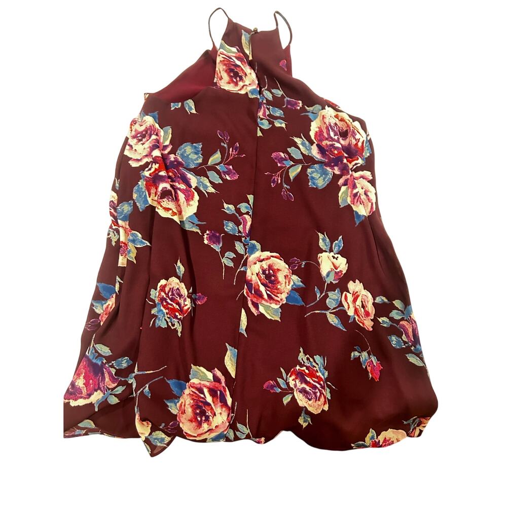 Everly Floral Halter Dress S Burgundy Rose Swing Mini Flowy cottage core romance
